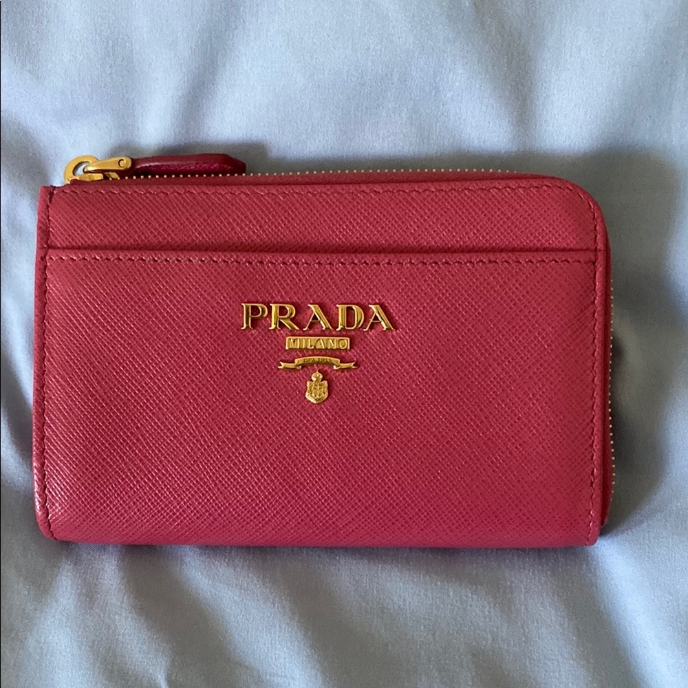 Prada Red Saffiano Leather Zip Wallet